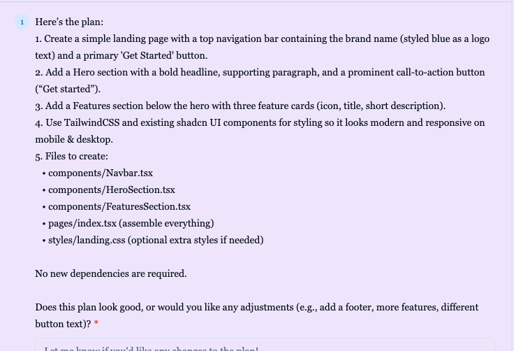 AI development plan showing detailed project breakdown